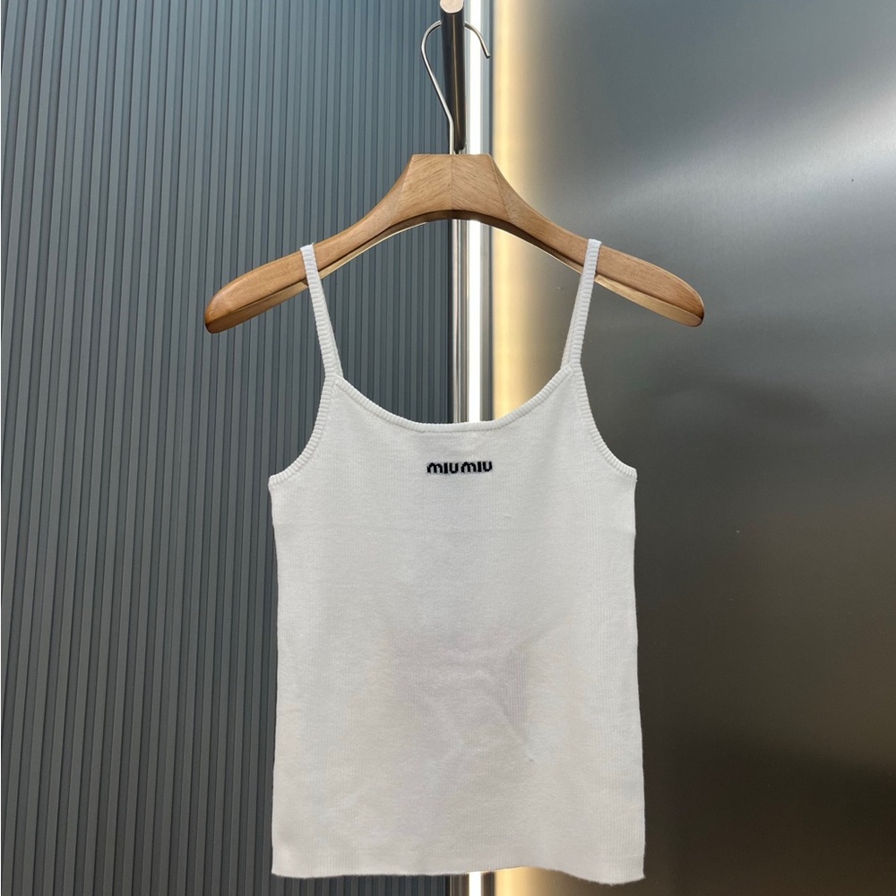 Miu Miu White Ribbed Spaghetti-Strap Camisole